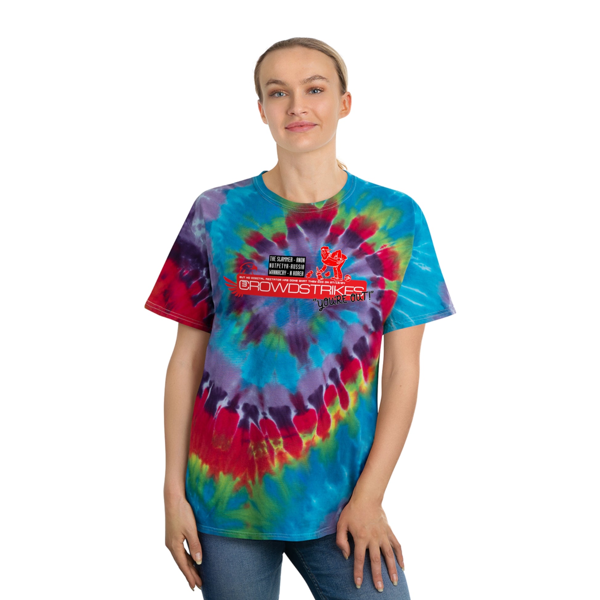 Tie-Dye 3 Crowdstrikes, You're Out Tee, Spiral Technium Foundry