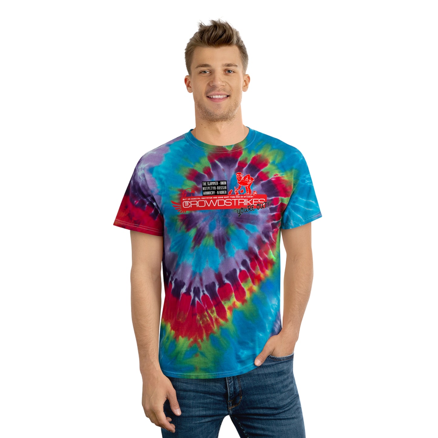 Tie-Dye 3 Crowdstrikes, You're Out Tee, Spiral Technium Foundry