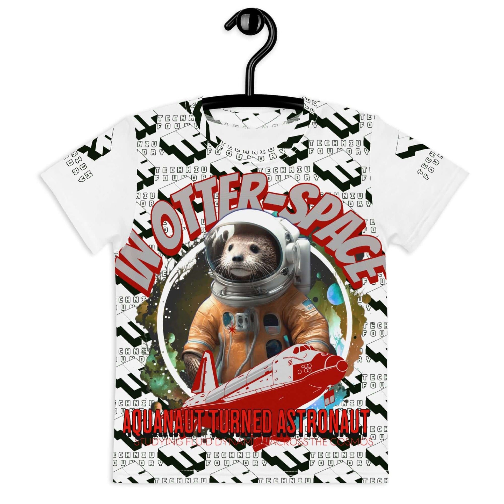 "In Otter Space Kids' T-Shirt with Astronaut Otter in Spacesuit and Shuttle, Space Adventure Collection"