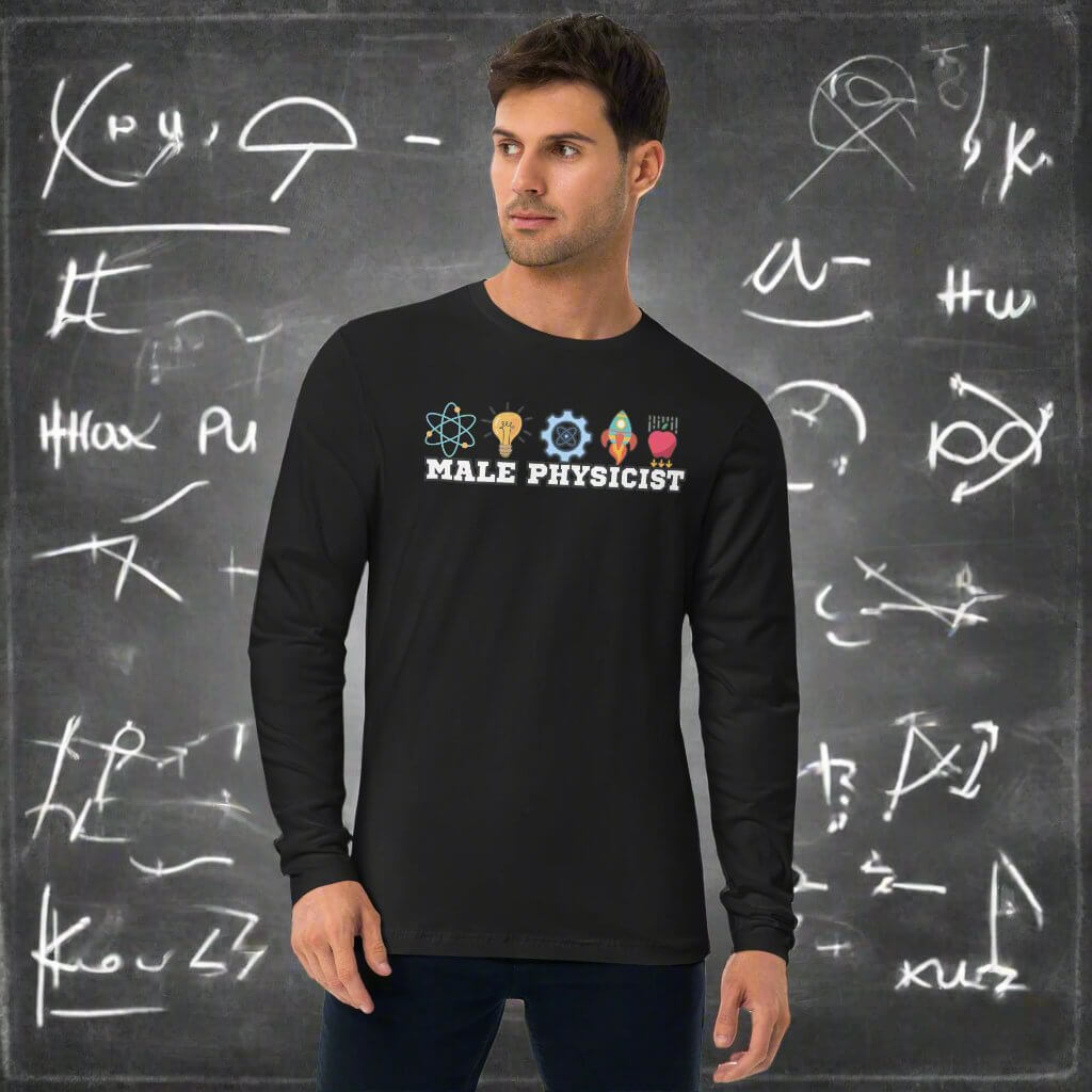 Long Sleeve "MALE PHYSICIST" Fitted Crew Color: Black Long-sleeve Size: S Apparel & Accessories Technium Foundry