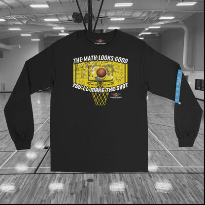 The Math Looks Good Basketball Physics Men’s Long Sleeve Shirt | Humor Color: Black Long-sleeve Size: S Apparel & Accessories Technium Foundry