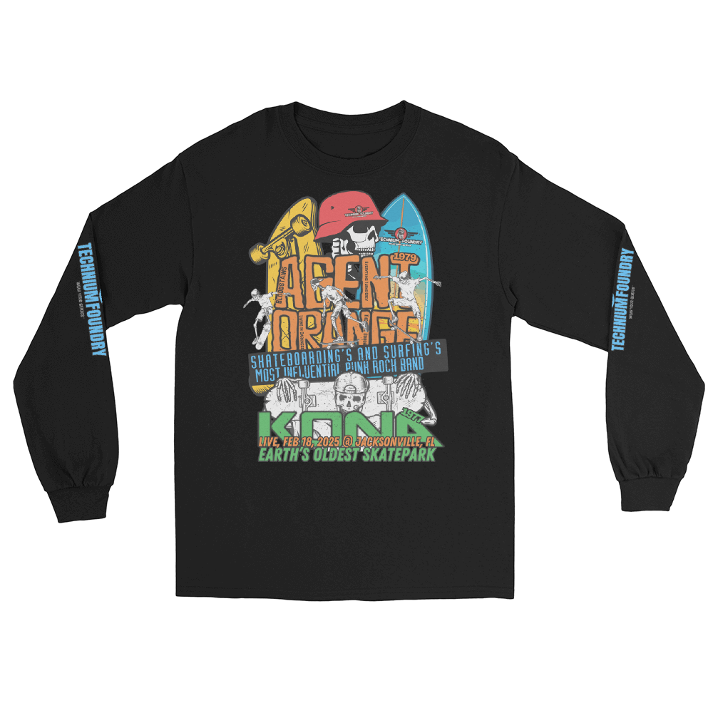 Kona Agent Orange Long Sleeve Skate Event Shirt| Vintage Skate History Color: Black T-Shirt Size: S Apparel & Accessories Technium Foundry