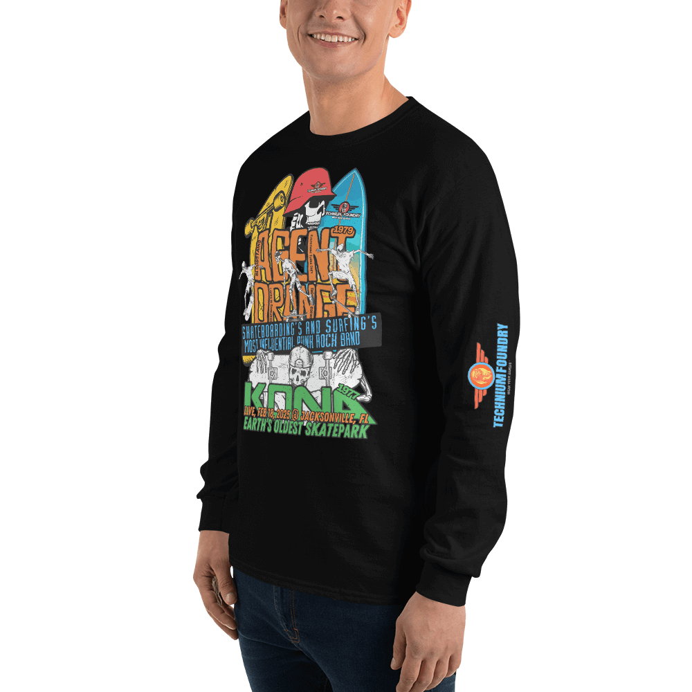 Kona Agent Orange Long Sleeve Skate Event Shirt| Vintage Skate History Color: Black T-Shirt Size: S Apparel & Accessories Technium Foundry