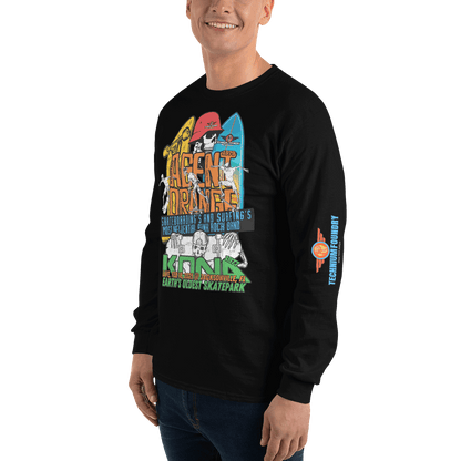 Kona Agent Orange Long Sleeve Skate Event Shirt| Vintage Skate History Color: Black T-Shirt Size: S Apparel & Accessories Technium Foundry