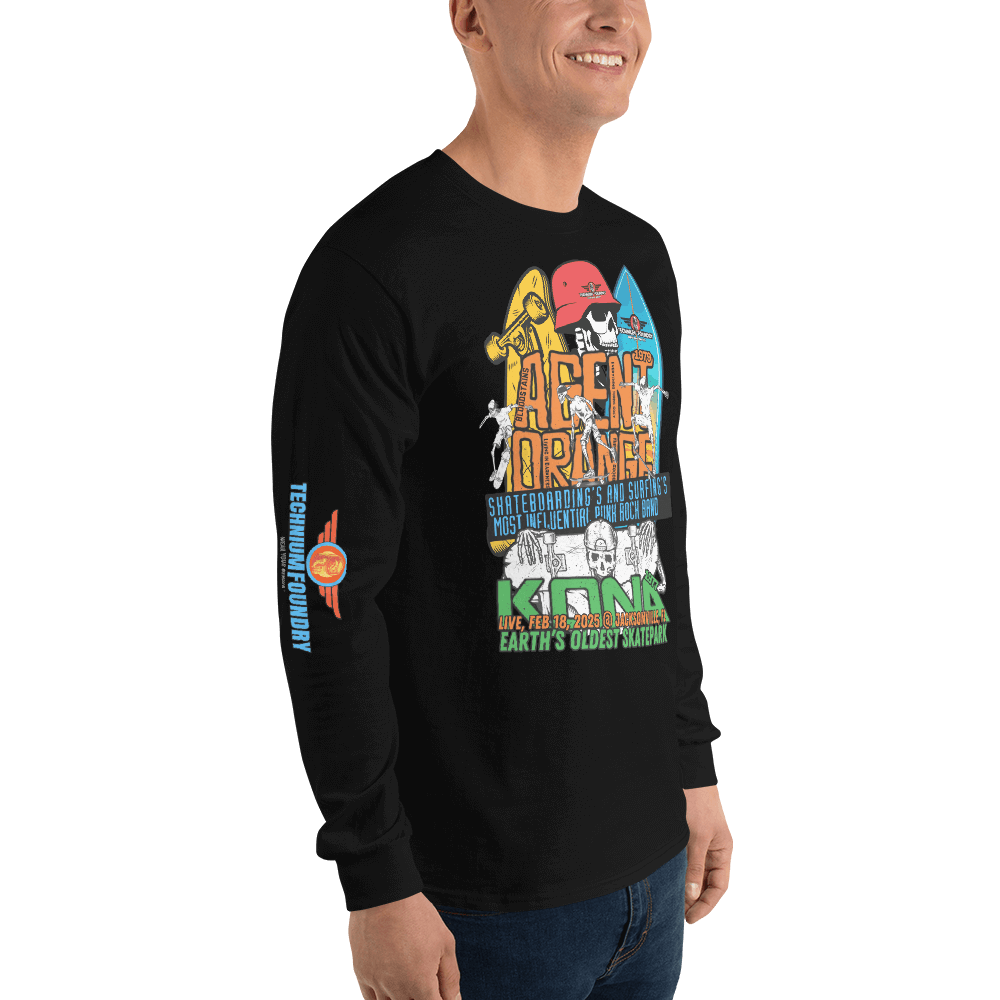 Kona Agent Orange Long Sleeve Skate Event Shirt| Vintage Skate History Color: Black T-Shirt Size: S Apparel & Accessories Technium Foundry