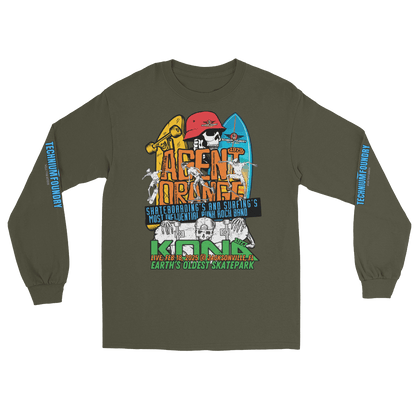 Kona Agent Orange Long Sleeve Skate Event Shirt| Vintage Skate History Color: Military Green T-Shirt Size: S Apparel & Accessories Technium Foundry