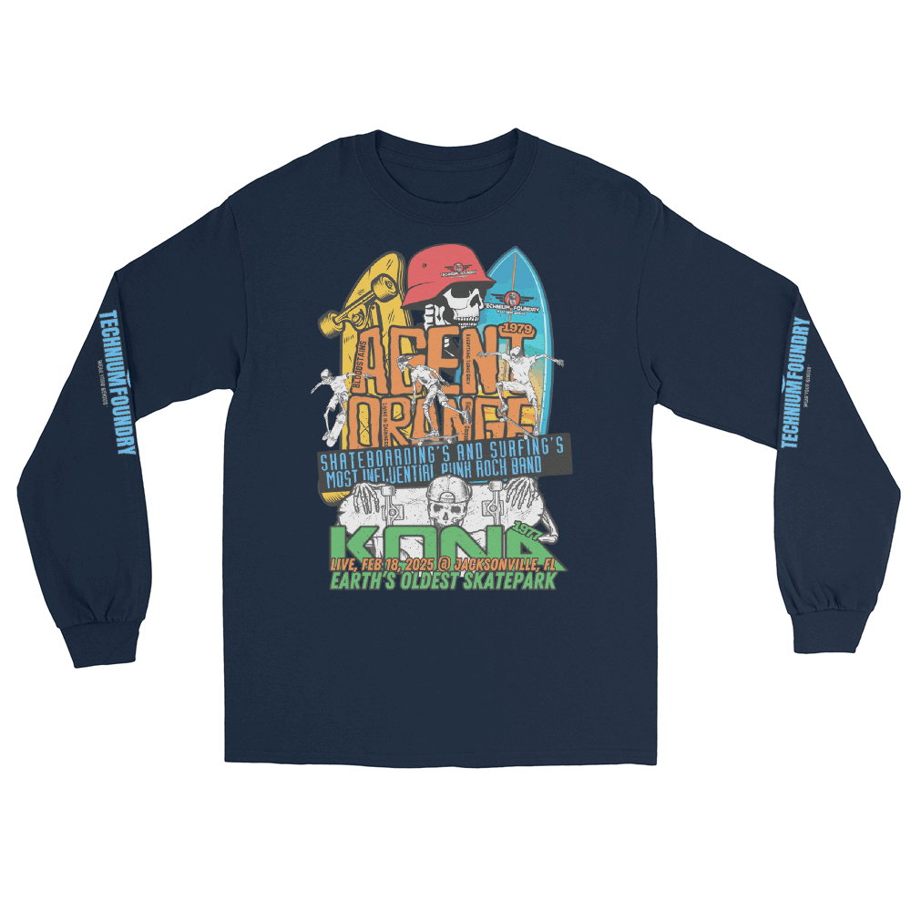 Kona Agent Orange Long Sleeve Skate Event Shirt| Vintage Skate History Color: Navy T-Shirt Size: S Apparel & Accessories Technium Foundry