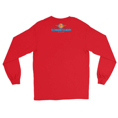 Red long sleeve tee from Technium Foundry's Science & Tech Apparel Collection featuring a humorous Hubble Telescope design.