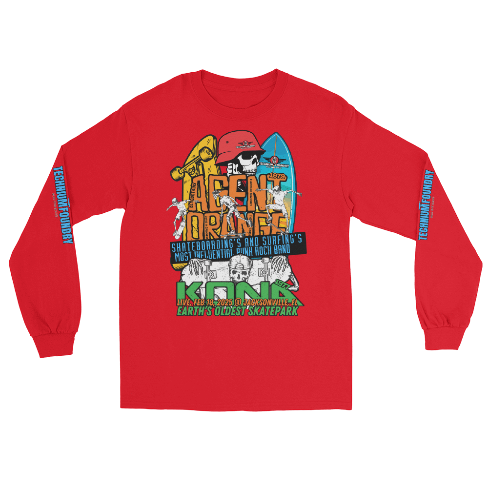 Kona Agent Orange Long Sleeve Skate Event Shirt| Vintage Skate History Color: Red T-Shirt Size: S Apparel & Accessories Technium Foundry