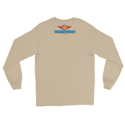 Beige long sleeve tee featuring the Technium Foundry logo, part of the Science & Tech Apparel Collection.