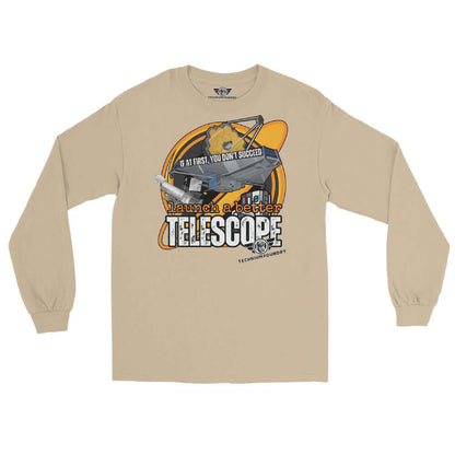 Long sleeve tee with retro Hubble Space Telescope design from Science & Tech Apparel Collection by Technium Foundry.