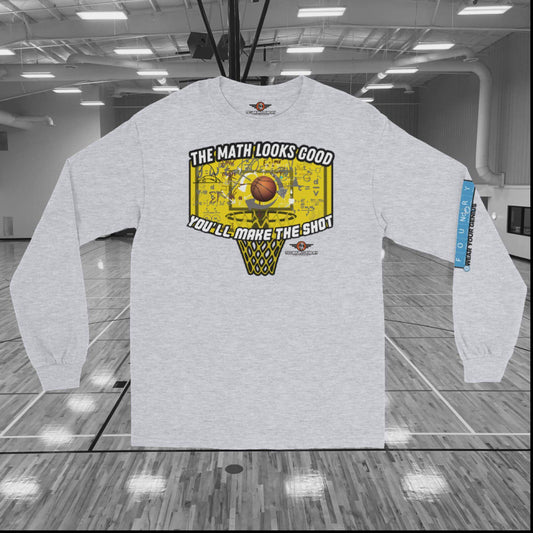 The Math Looks Good Basketball Physics Men’s Long Sleeve Shirt | Humor Color: Sport Grey Long-sleeve Size: S Apparel & Accessories Technium Foundry