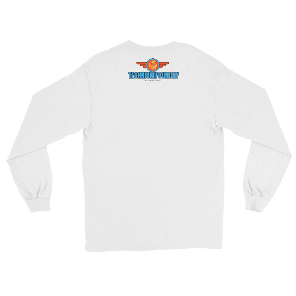 White "If At First You Don't Succeed" Telescope Long Sleeve Tee by Technium Foundry, back view, Science & Tech Apparel Collection.