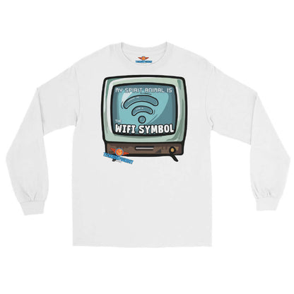 Retro TV Long Sleeve Tee with "My Spirit Animal is WiFi" design, featuring a WiFi symbol for internet connection seekers and digital explorers.