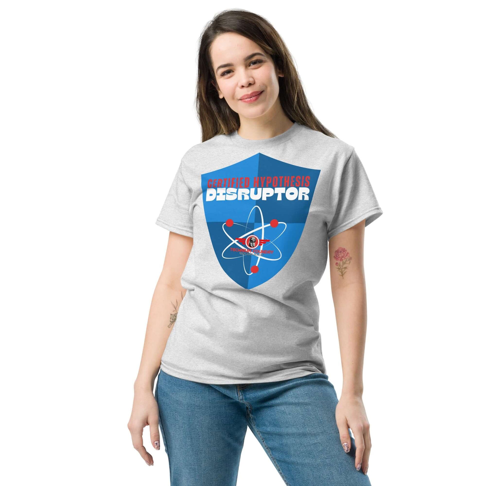 Certified Hypothesis Disruptor T-Shirt | Scientific Shield Design Color: Black T-Shirt Size: S Apparel & Accessories Technium Foundry