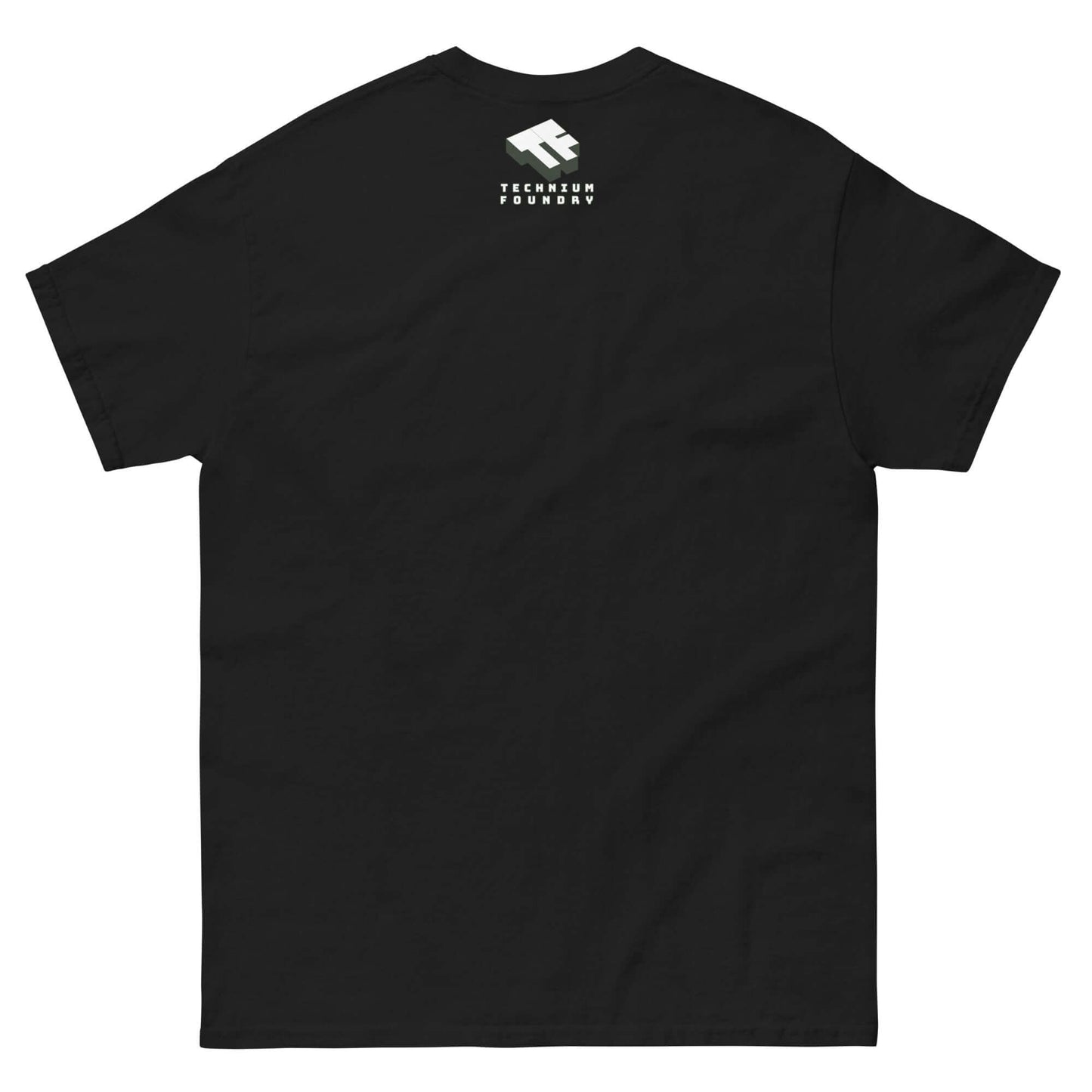 Back view of black "In Otter Space" t-shirt featuring a small logo near the neckline, emphasizing the plain back design.