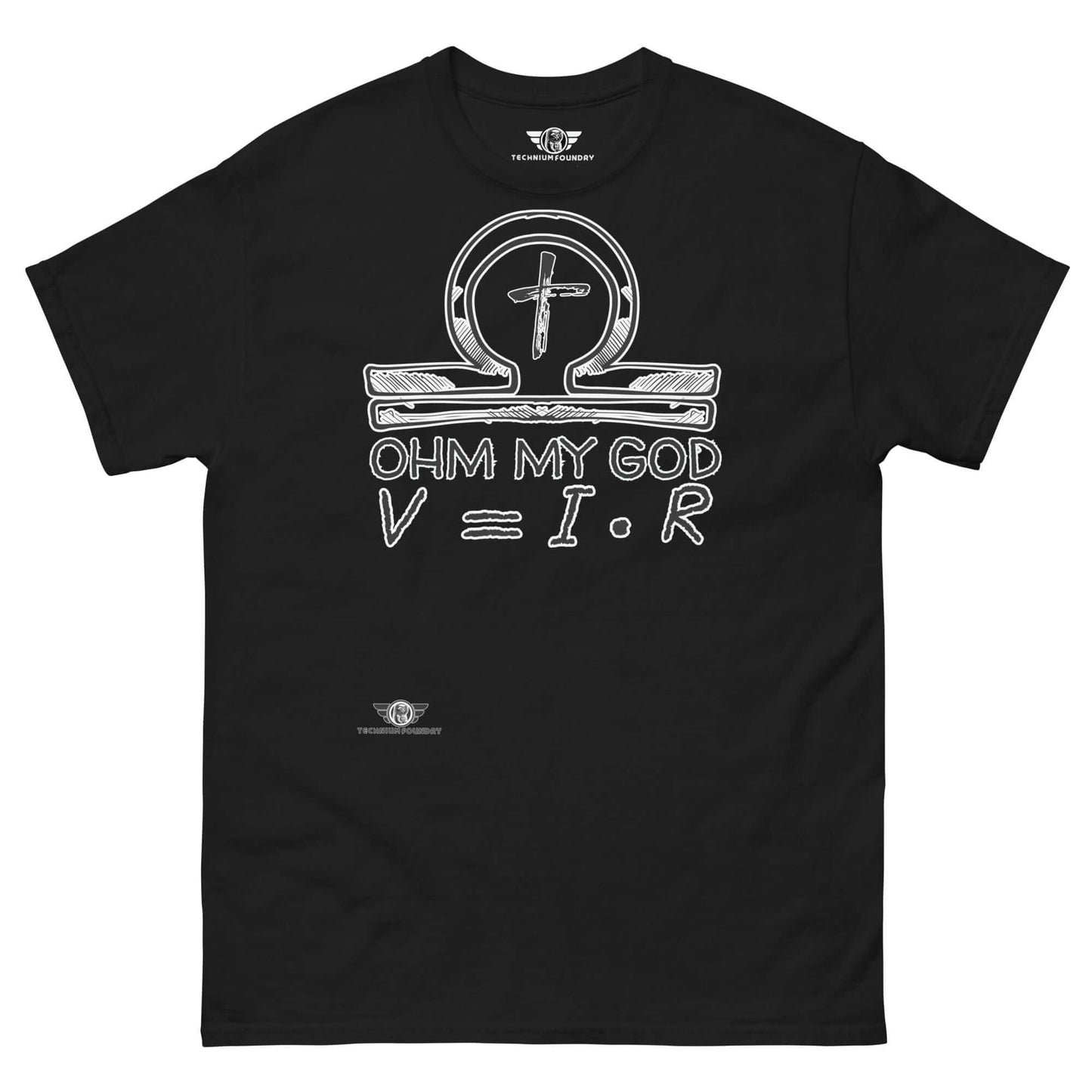 Ohm My God - Physics Meets Faith T-Shirt | Ohm's Law Religious Humor Color: Black T-Shirt Size: S Apparel & Accessories Technium Foundry