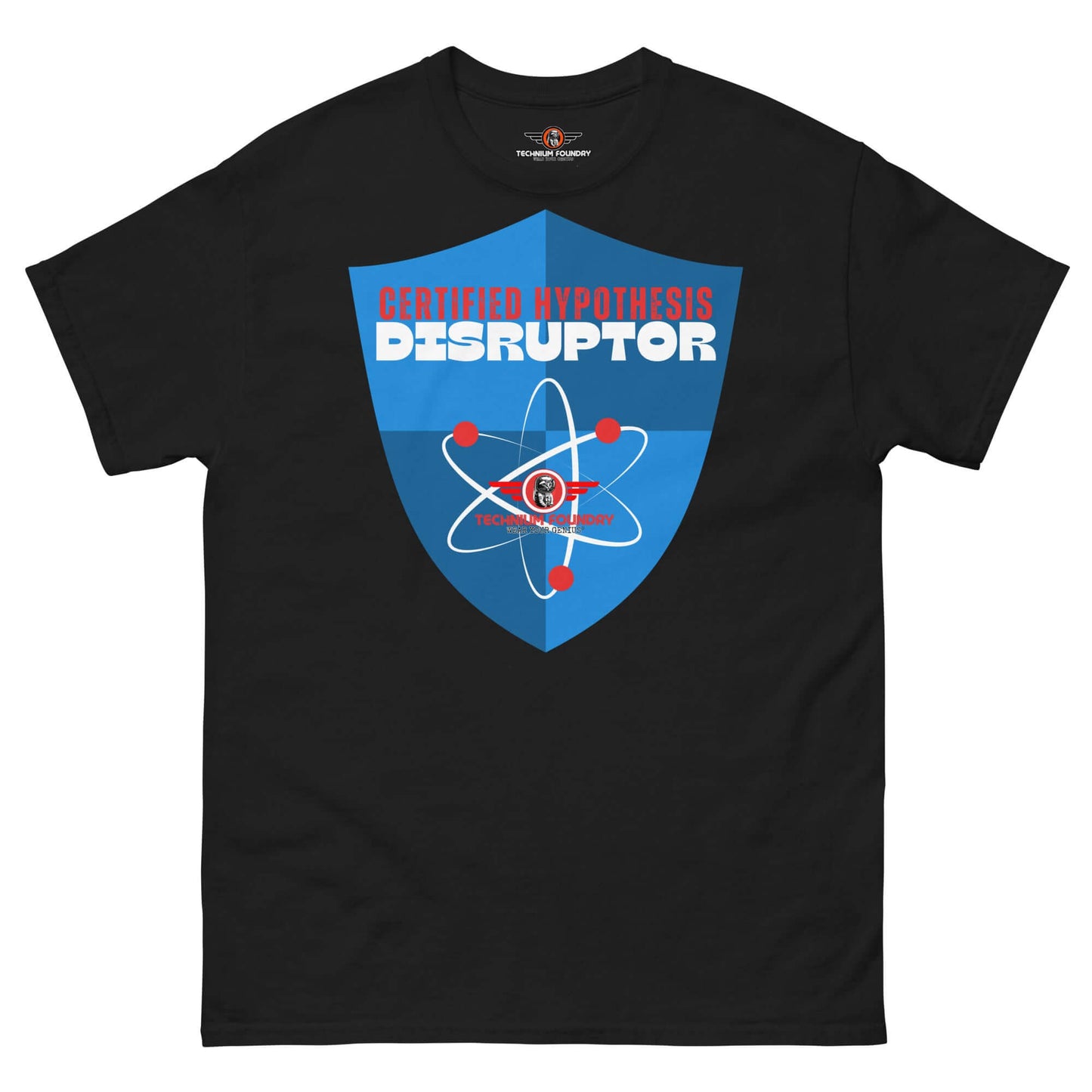 Certified Hypothesis Disruptor T-Shirt | Scientific Shield Design Color: Black T-Shirt Size: S Apparel & Accessories Technium Foundry