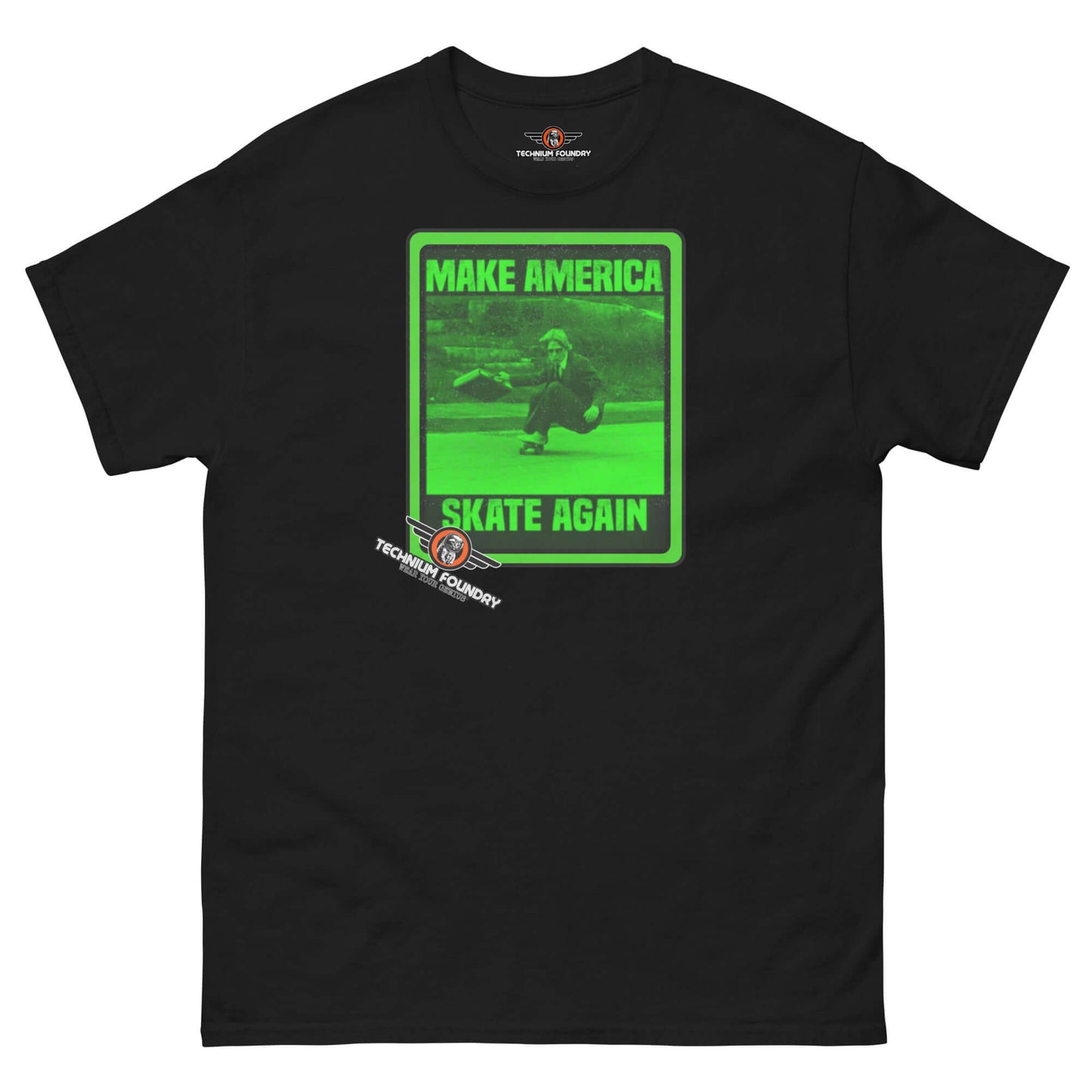 Make America Skate Again - Skater T-Shirt | Retro Skateboarding Art Color: Black T-Shirt Size: S Apparel & Accessories Technium Foundry