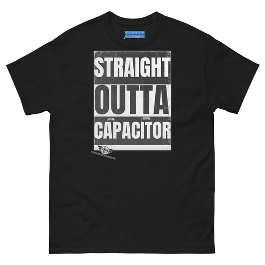 Straight Outta Capacitor T-Shirt | Electrical Circuit Humor Color: Black T-Shirt Size: S Apparel & Accessories Technium Foundry