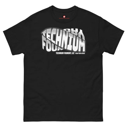 Technium Foundry Core Logo T-Shirt featuring a dynamic typography design, perfect for science geeks and quantum apparel enthusiasts.