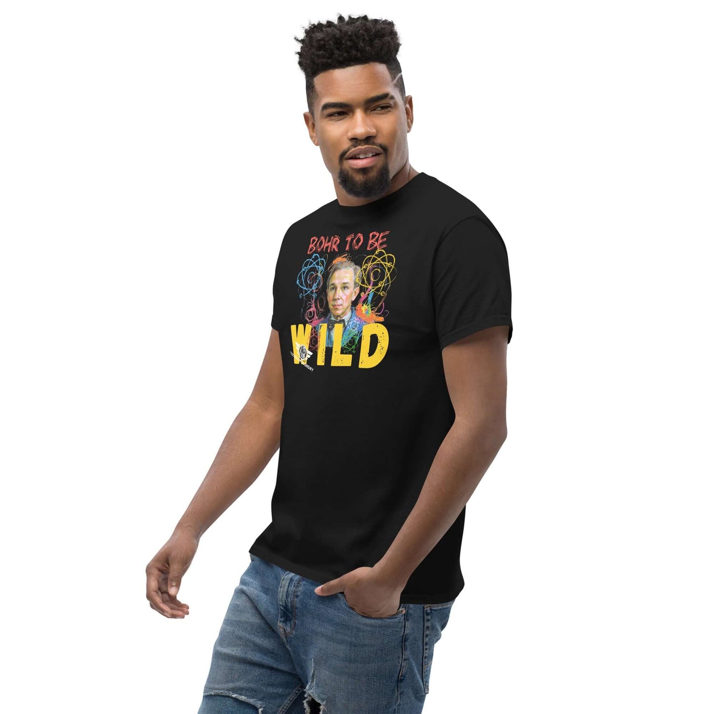 Bohr to Be Wild - Scientific Rock & Roll Fusion Art T-Shirt | Quantum Physics Portrait Color: Black T-Shirt Size: S Apparel & Accessories Technium Foundry