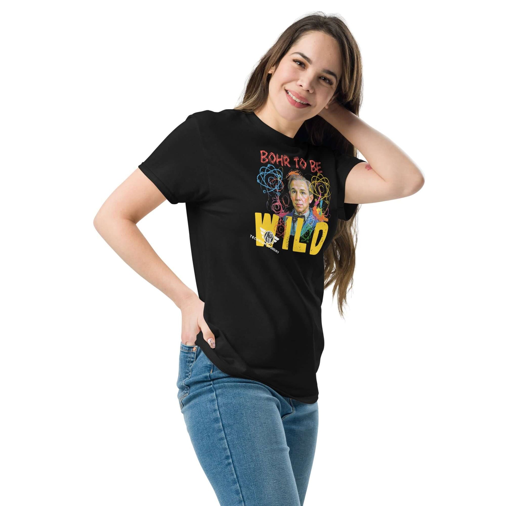 Bohr to Be Wild - Scientific Rock & Roll Fusion Art T-Shirt | Quantum Physics Portrait Color: Black T-Shirt Size: S Apparel & Accessories Technium Foundry