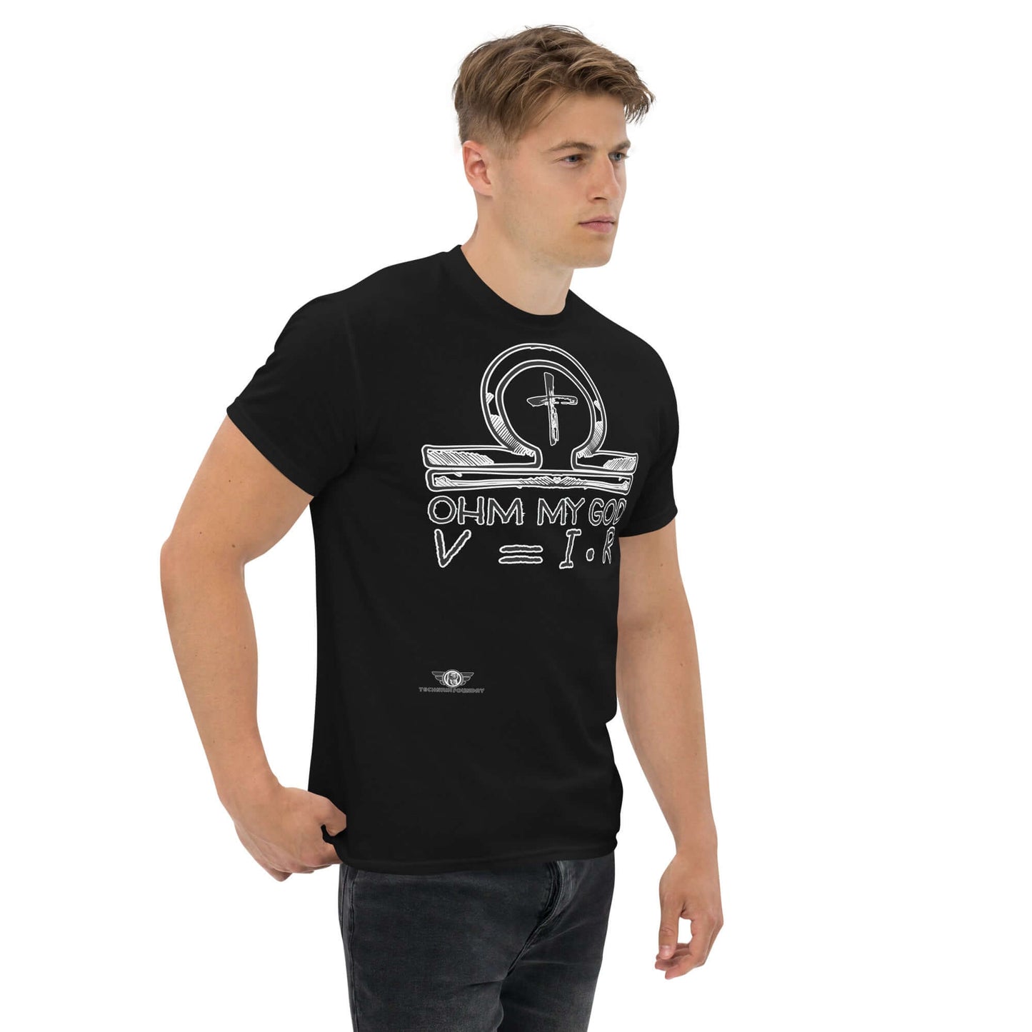 Ohm My God - Physics Meets Faith T-Shirt | Ohm's Law Religious Humor Color: Black T-Shirt Size: S Apparel & Accessories Technium Foundry