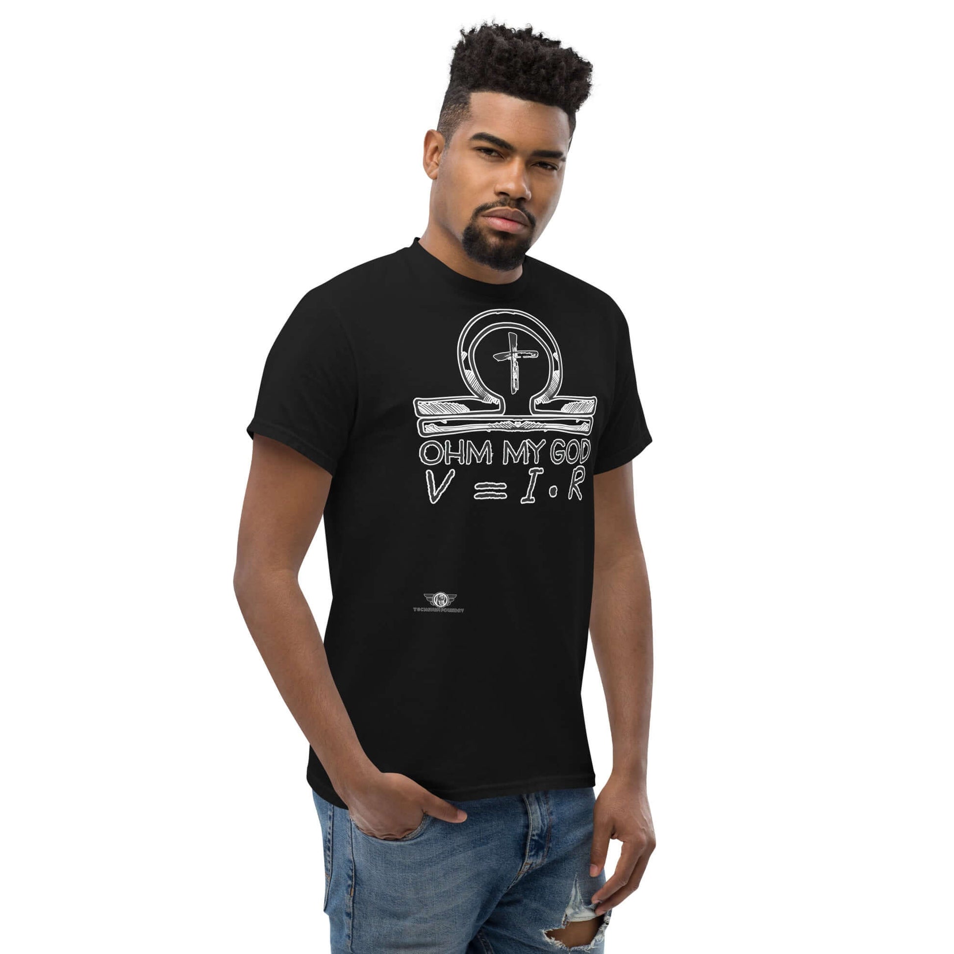 Ohm My God - Physics Meets Faith T-Shirt | Ohm's Law Religious Humor Color: Black T-Shirt Size: S Apparel & Accessories Technium Foundry