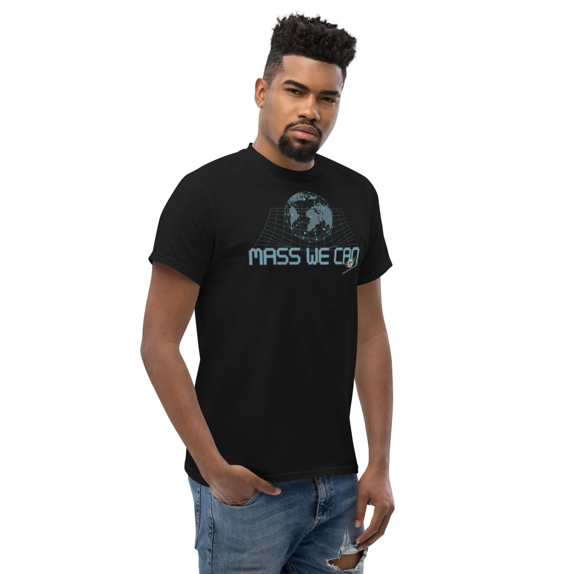 Mass We Can - Space-Time Curvature Physics T-Shirt | Gravitational Relativity Humor Color: Black T-Shirt Size: S Apparel & Accessories Technium Foundry