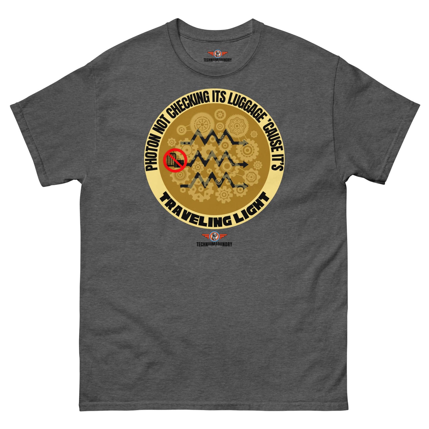 Photon Physics Humor T-Shirt | Quantum Mechanics Wave Theory Apparel Color: Dark Heather T-Shirt Size: S Apparel & Accessories Technium Foundry