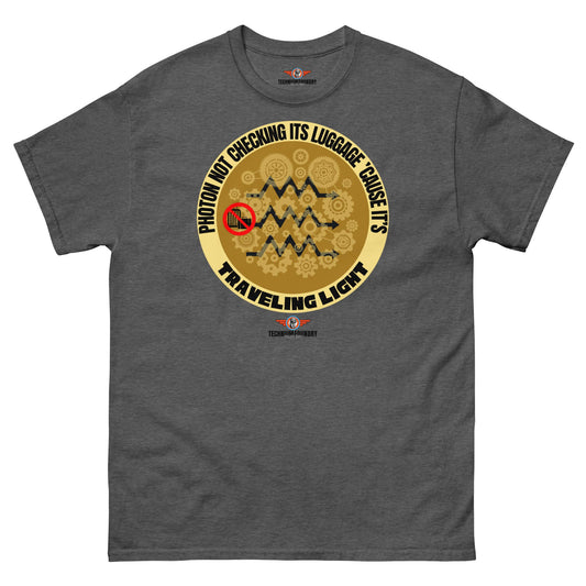 Photon Physics Humor T-Shirt | Quantum Mechanics Wave Theory Apparel Color: Dark Heather T-Shirt Size: S Apparel & Accessories Technium Foundry