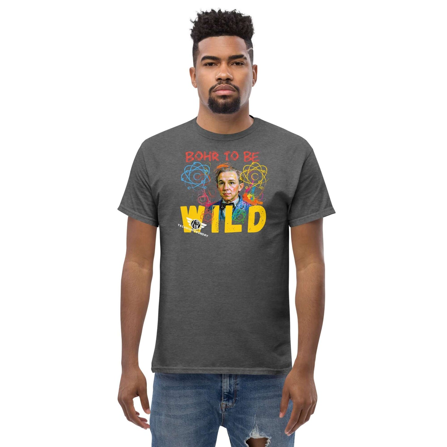 Bohr to Be Wild - Scientific Rock & Roll Fusion Art T-Shirt | Quantum Physics Portrait Color: Black T-Shirt Size: S Apparel & Accessories Technium Foundry