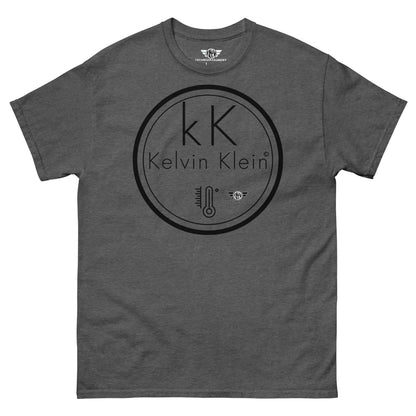 Kelvin Klein Temperature Scale Fashion Parody T-Shirt | Scientific Humor Apparel Color: Dark Heather T-Shirt Size: S Apparel & Accessories Technium Foundry