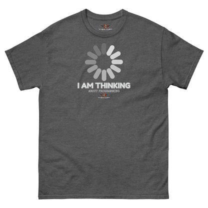 I Am Thinking About Programming Loading Screen T-Shirt | Still Compiling... Color: Dark Heather T-Shirt Size: S Apparel & Accessories Technium Foundry