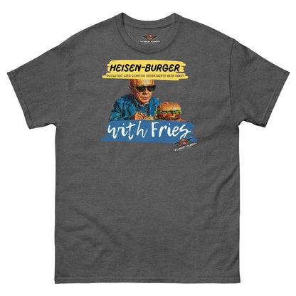 Heisen-burger with Fries T-Shirt | Breaking Physics™ Special Combo Color: Dark Heather T-Shirt Size: S Apparel & Accessories Technium Foundry