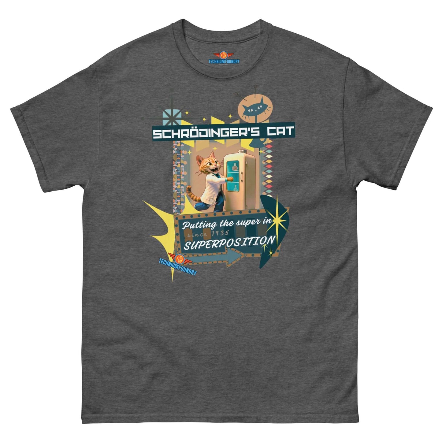 Schrödinger's Cat Tee with Quantum Physics Design from Science & Tech Apparel by Technium Foundry