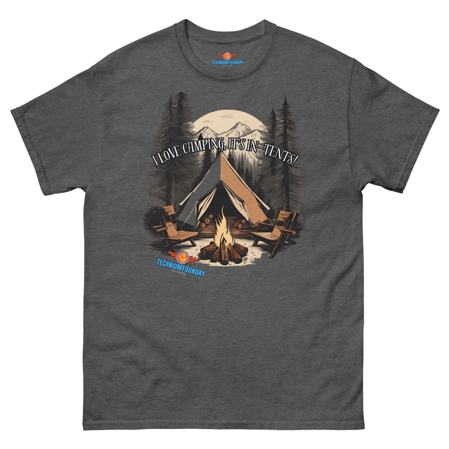 "I Love Camping, It's In-Tents! Tee with campsite scene, part of the Technium Foundry Science & Tech Apparel Collection"