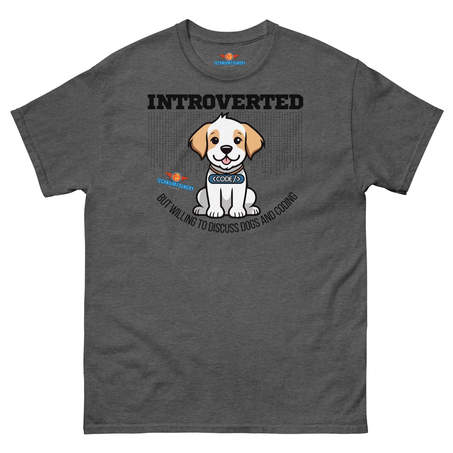 "Introverted Tee with Cute Puppy Design from Science & Tech Apparel Collection by Technium Foundry"