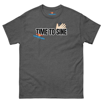 "Time to Sine Tee featuring hand gesture and sine wave design by Technium Foundry, part of Science & Tech Apparel Collection"