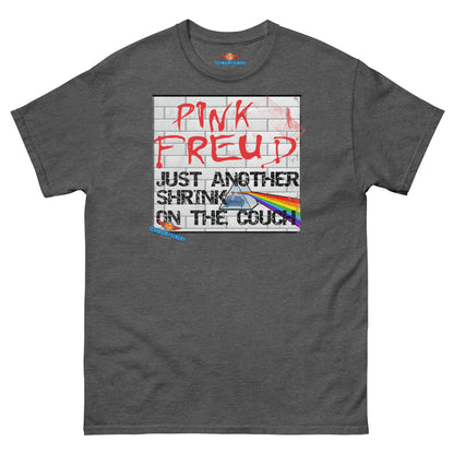 Pink Freud tee with psychedelic rock and psychoanalysis theme, featuring Quantum Fashion design by Technium Foundry.