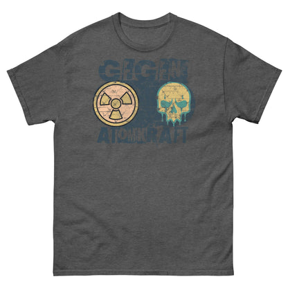 GEGEN ATOMKRAFT protest t-shirt with radiation symbol and melting skull design against nuclear power.