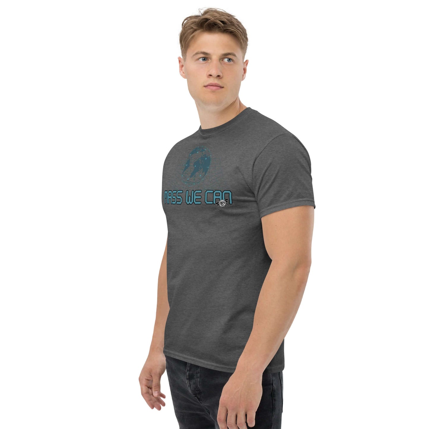 Mass We Can - Space-Time Curvature Physics T-Shirt | Gravitational Relativity Humor Color: Black T-Shirt Size: S Apparel & Accessories Technium Foundry