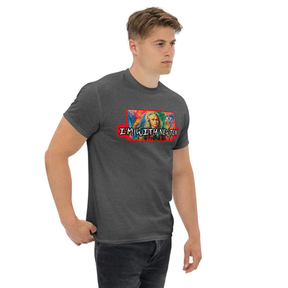 I'm With Newton - Colorful Physics Portrait T-Shirt | Classical Mechanics Goes Pop Art Color: Black T-Shirt Size: S Apparel & Accessories Technium Foundry