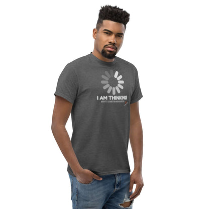 I Am Thinking About Quantum Mechanics Loading Screen T-Shirt | Schrödinger's Buffer Color: Red T-Shirt Size: S Apparel & Accessories Technium Foundry