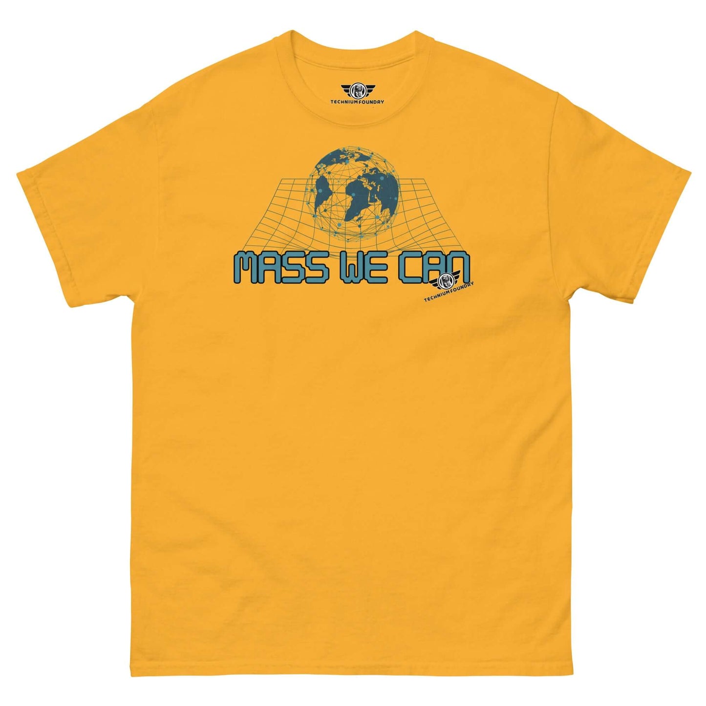 Mass We Can - Space-Time Curvature Physics T-Shirt | Gravitational Relativity Humor Color: Gold T-Shirt Size: S Apparel & Accessories Technium Foundry