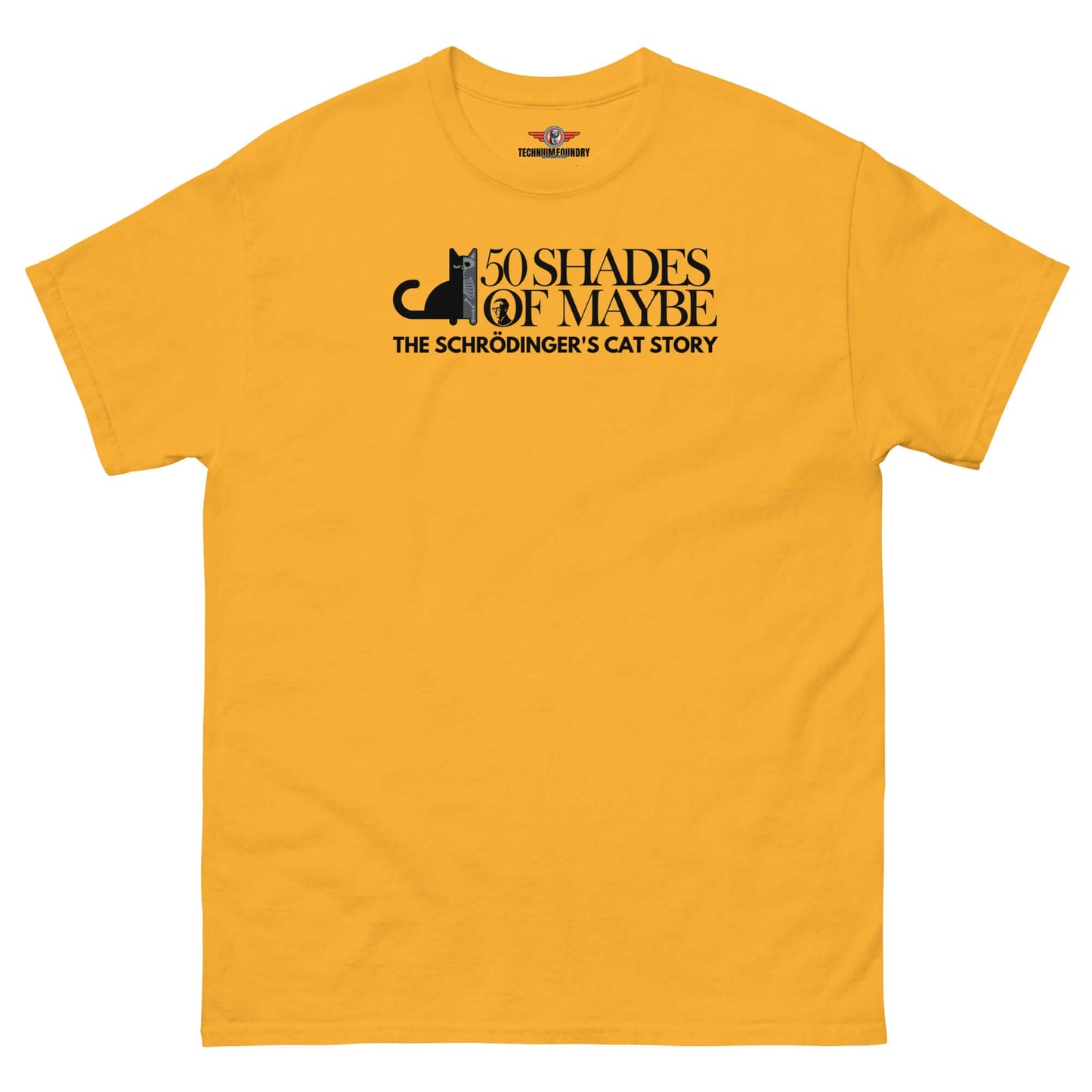 50 Shades of Maybe - Schrödinger's Cat T-Shirt | Humor Color: Gold T-Shirt Size: S Apparel & Accessories Technium Foundry