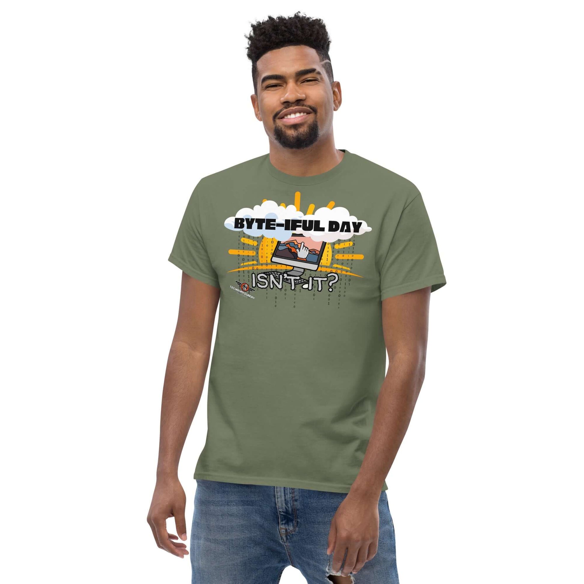 Byte-iful Day Computer Pun T-Shirt | Tech Support Sun & Cloud Humor Color: Navy T-Shirt Size: S Apparel & Accessories Technium Foundry