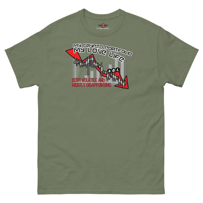 My Crypto Portfolio My Love Life T-Shirt | Market Volatility Dating Humor Color: Military Green T-Shirt Size: S Apparel & Accessories Technium Foundry