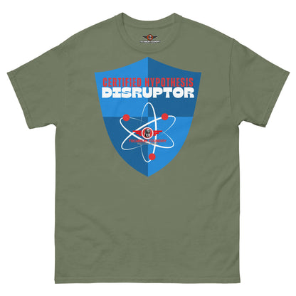 Certified Hypothesis Disruptor T-Shirt | Scientific Shield Design Color: Military Green T-Shirt Size: S Apparel & Accessories Technium Foundry